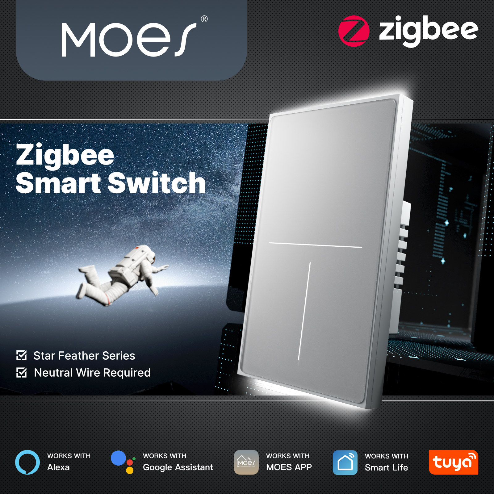 Smart Home Switch - MOES Tuya ZigBee Star Feather Switch