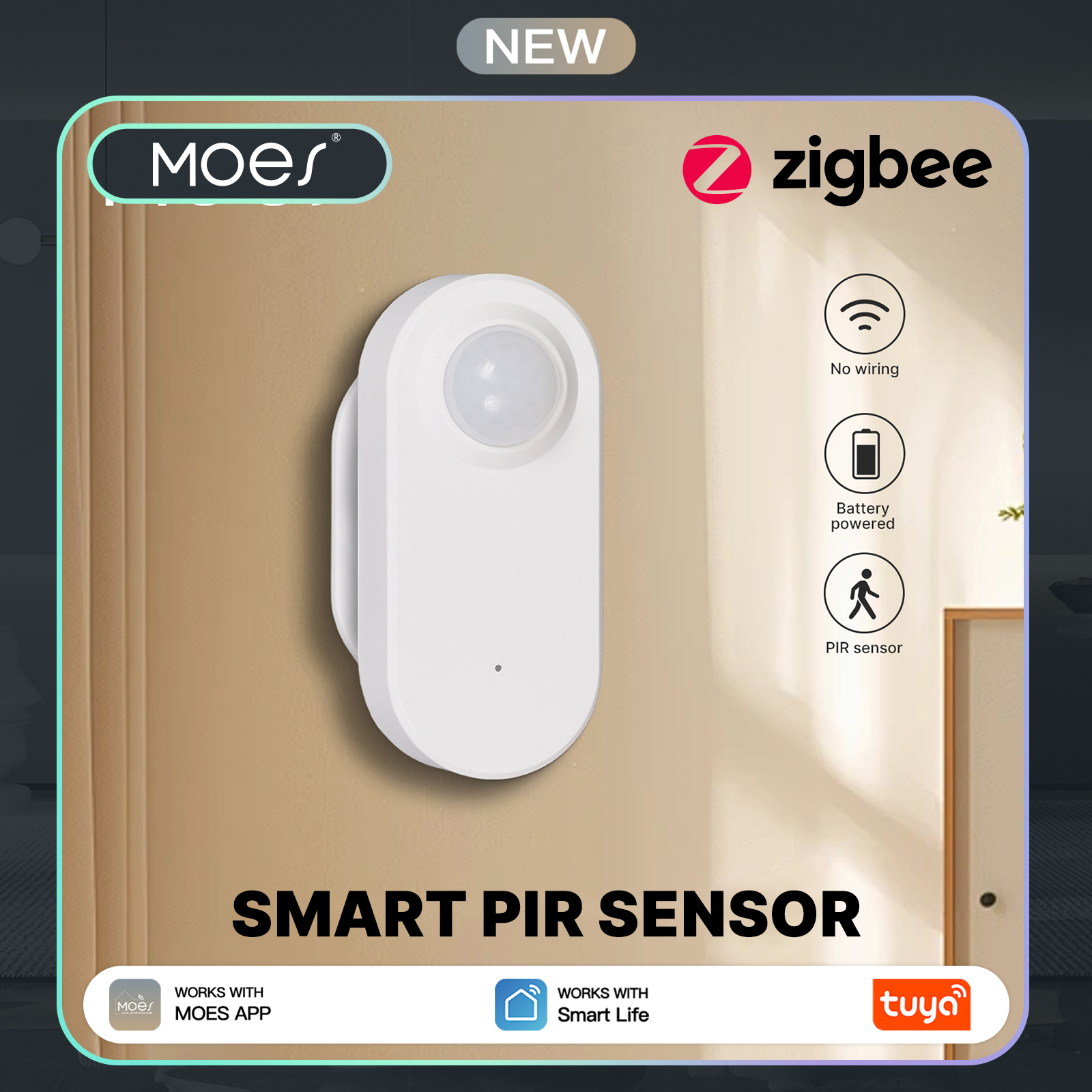 Smart Home Moes - MOES Zigbee Motion Sensor,Wireless Battery Powered