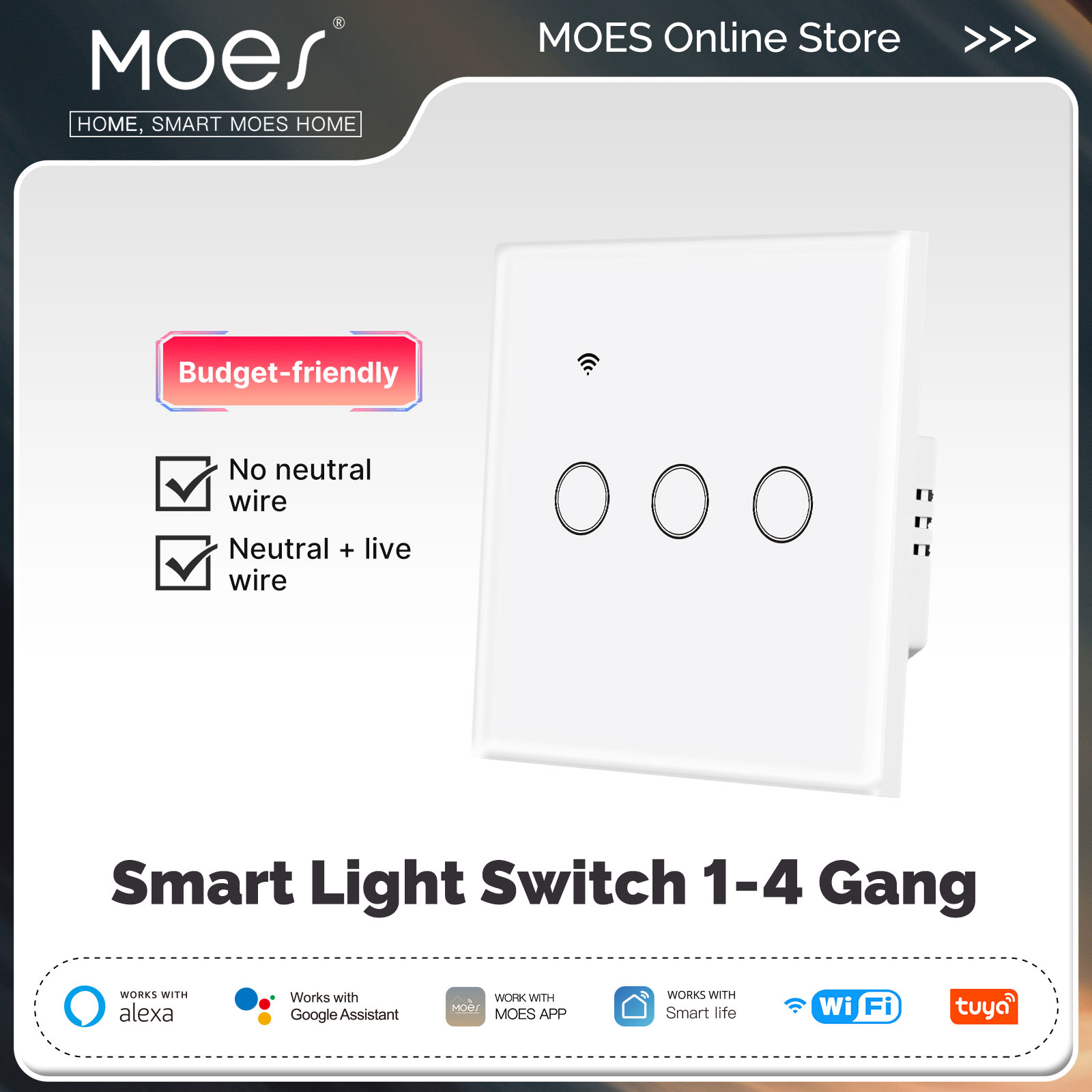 Smart Home Moes - Tuya WiFi Smart Light Switch Glass