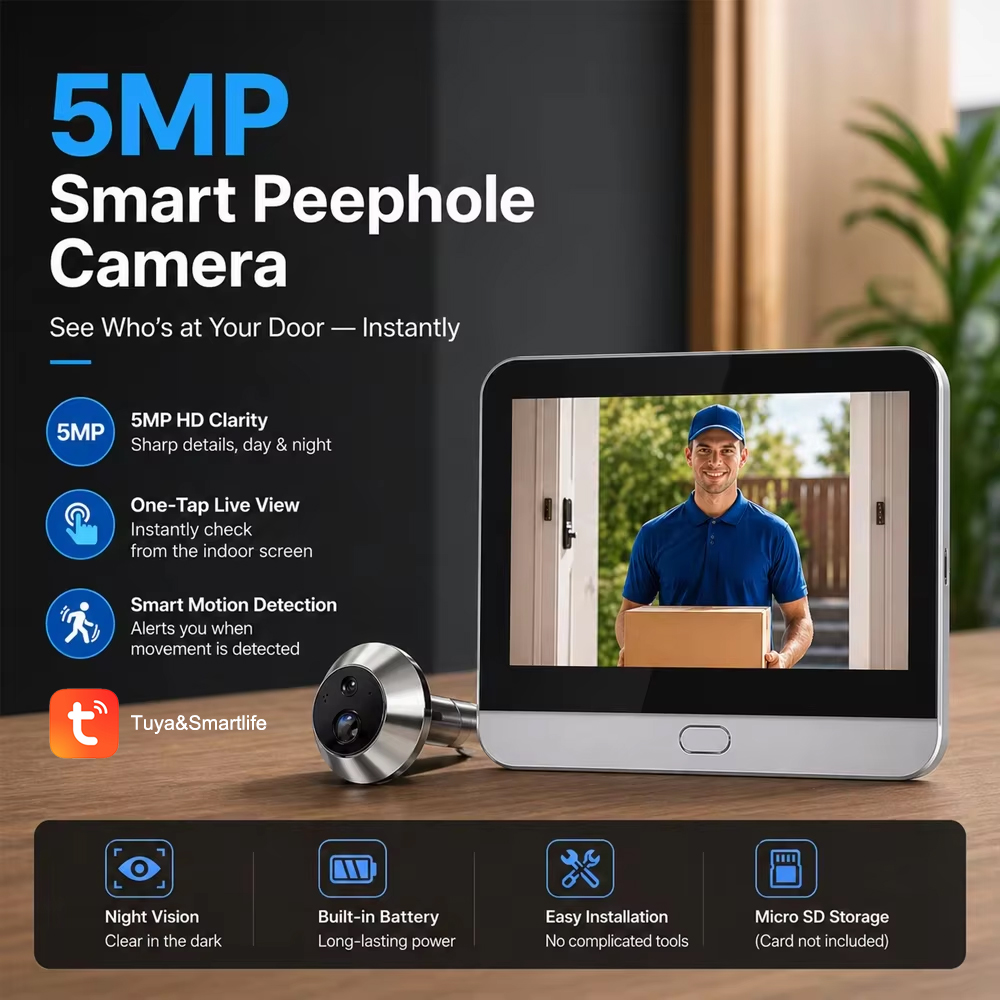 Smart 5MP Audio Record Peephol – Smart Home Video Doorbell App recenzja i cena